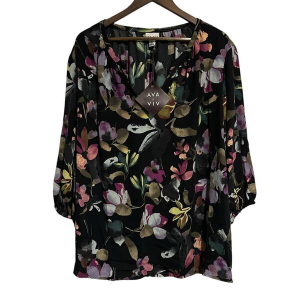 NWT Ava & Viv Black Floral Blouse 3X - Picture 2 of 8